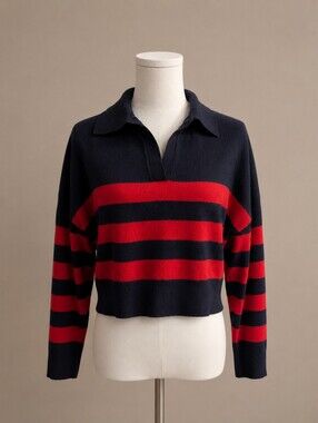 William Rast Women's Navy Ribbed Knit Collar Top